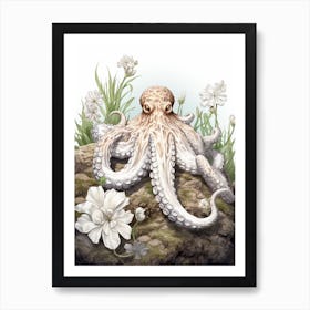 Coconut Octopus Illustration 9 Art Print