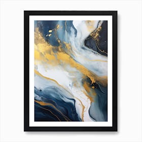 Gold And Blue Abstract Painting 1 Art Print