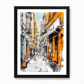 Sketch Of A City Street 2 Art Print