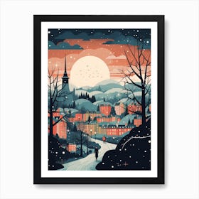 Winter Travel Night Illustration Edinburgh Scotland 6 Art Print