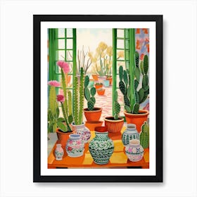 Cactus Painting Maximalist Still Life Nopal Cactus 1 Art Print