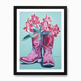 A Painting Of Cowboy Boots With Pink Flowers, Fauvist Style, Still Life 6 Art Print