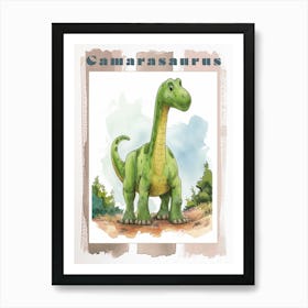 Cute Watercolour Of A Camarasaurus Dinosaur 4 Poster Art Print