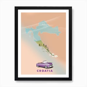 Croatia Vintage travel map Art Print