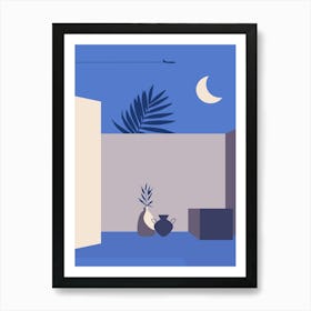 Moon And Moonlight. Boho, Boho decor: Egypt, Morocco night poster. Moon Art Print