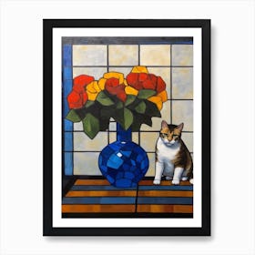 Hydrangea With A Cat 2 De Stijl Style Mondrian Art Print