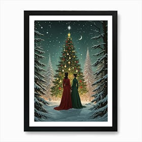 Two Women By The Christmas Tree Art Print