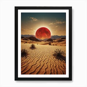 Red Moon In The Desert Art Print