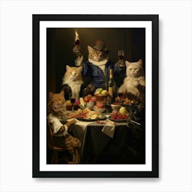 Medieval Cats Banqueting On Luxury Food Art Print