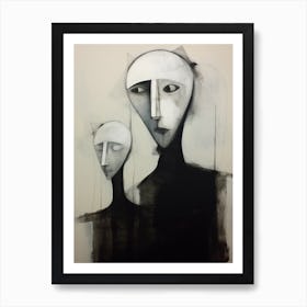 Geometric Black & White Face Drawing Munch Inspired 1 Art Print