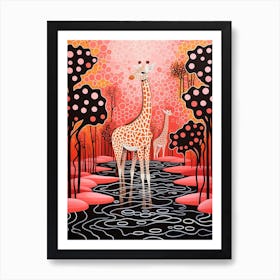 Swirl Pattern Giraffe Pink & Orange 2 Art Print