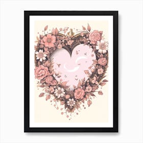 Heart Tree Floral Vintage Illustration 1 Art Print