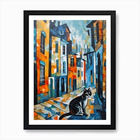 Painting Of Prague With A Cat In The Style Of Cubism, Picasso Style 3 Art Print