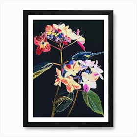 Neon Flowers On Black Hydrangea 3 Art Print