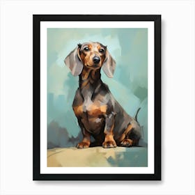 Dachshund Dog, Painting In Light Teal And Brown 0 Art Print