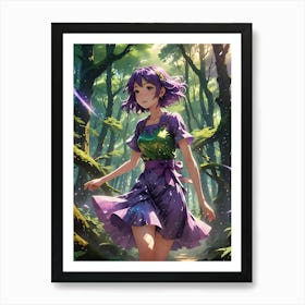 Anime Pixie Girl in Forest 3 Art Print