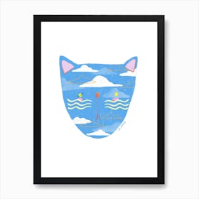 I Am A Day Cat Blue In White Art Print