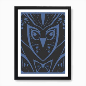 Abstract Owl Black And Blue 1 Art Print