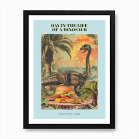 Dinosaur & A Hamburger Retro Collage 2 Poster Art Print