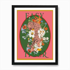 Tiger Poster Pink & Grün Boho für Wohnzimmer