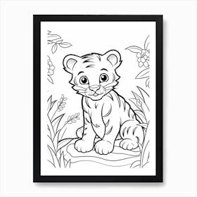 Line Art Jungle Animal Tiger 1 Art Print