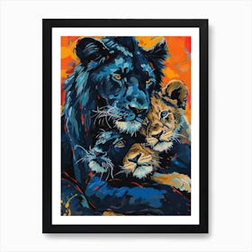 Black Lion Family Bonding Fauvist Painting 3 Art Print