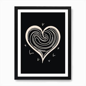 Black & White Swirly Line Heart 1 Art Print