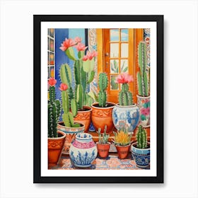 Cactus Painting Maximalist Still Life Turks Head Cactus 1 Art Print