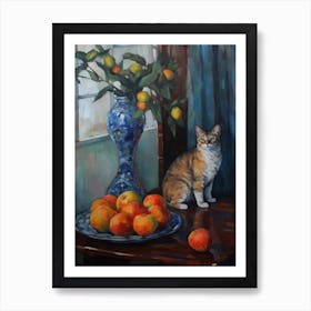 Flower Vase Proteas With A Cat 2 Impressionism, Cezanne Style Art Print