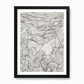 Line Art Work of Waves In The Sea Art Print