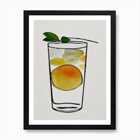 Lynchburg Lemonade Minimal Line Drawing With Watercolour Cocktail Poster Art Print