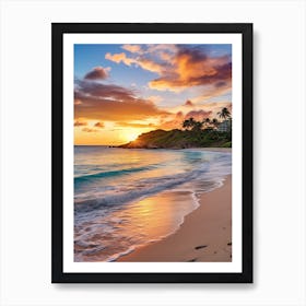 Galley Bay Beach Antigua With The Sun Setting Behind 1 Art Print