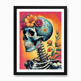Floral Skeleton In The Style Of Pop Art (9) Art Print