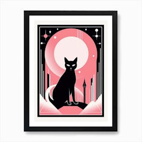 The World Tarot Card, Black Cat In Pink 2 Art Print