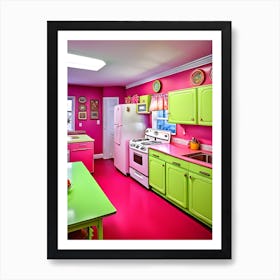 Pink And Green Kitchen Art Print