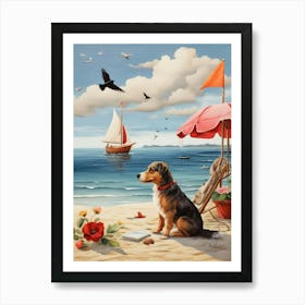 Dog On The Beach 2 Art Print