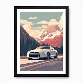 A Nissan Gt R Car In Icefields Parkway Flat Illustration 1 Art Print