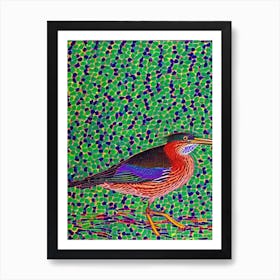 Green Heron 2 Yayoi Kusama Style Illustration Bird Art Print