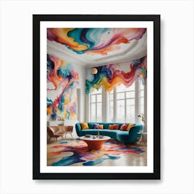 Surreal Comfort: A Room Beyond Reality Colorful Living Room Póster