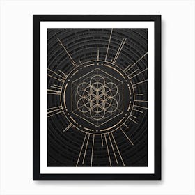 Geometric Glyph Symbol in Gold with Radial Array Lines on Dark Gray n.0291 Art Print