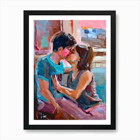Kissing Couple Impressionist Painting Art Print