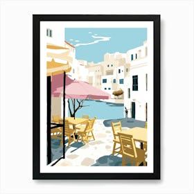 Mykonos, Greece, Flat Pastels Tones Illustration 4 Art Print