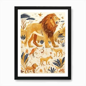 African Lion Interaction With Other Wildlife Illustration 3 Art Print