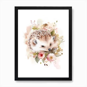 Floral Baby Hedgehog Watercolour 4 Art Print