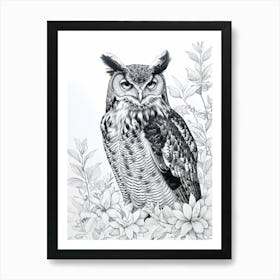 Philipine Eagle Owl Drawing 1 Art Print