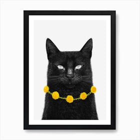 Black Cat With Dandelions Art Print