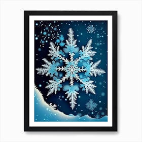 Stellar Dendrites, Snowflakes, Retro Drawing 3 Art Print