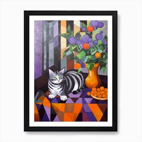 Lilac With A Cat 2 Cubism Picasso Style Art Print