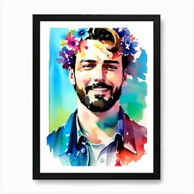 Portrait Of A Man With Flowers Art Print