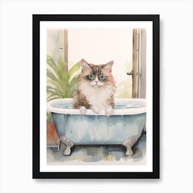 Balinese Cat In Bathtub Botanical Bathroom Art Print